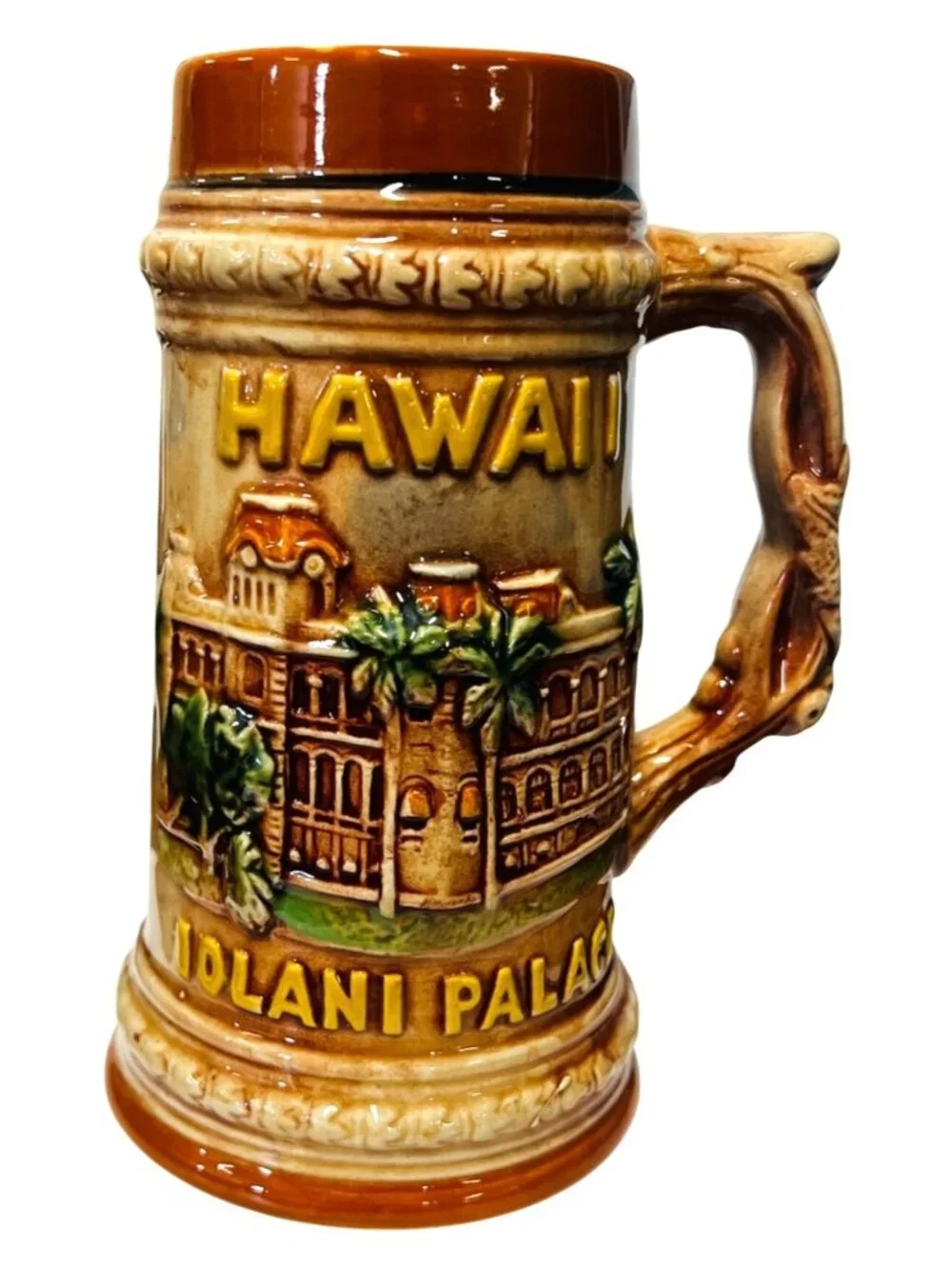 Vintage ceramic beer stein, Iolani Palace, Hawaii, made in Japan, EUC